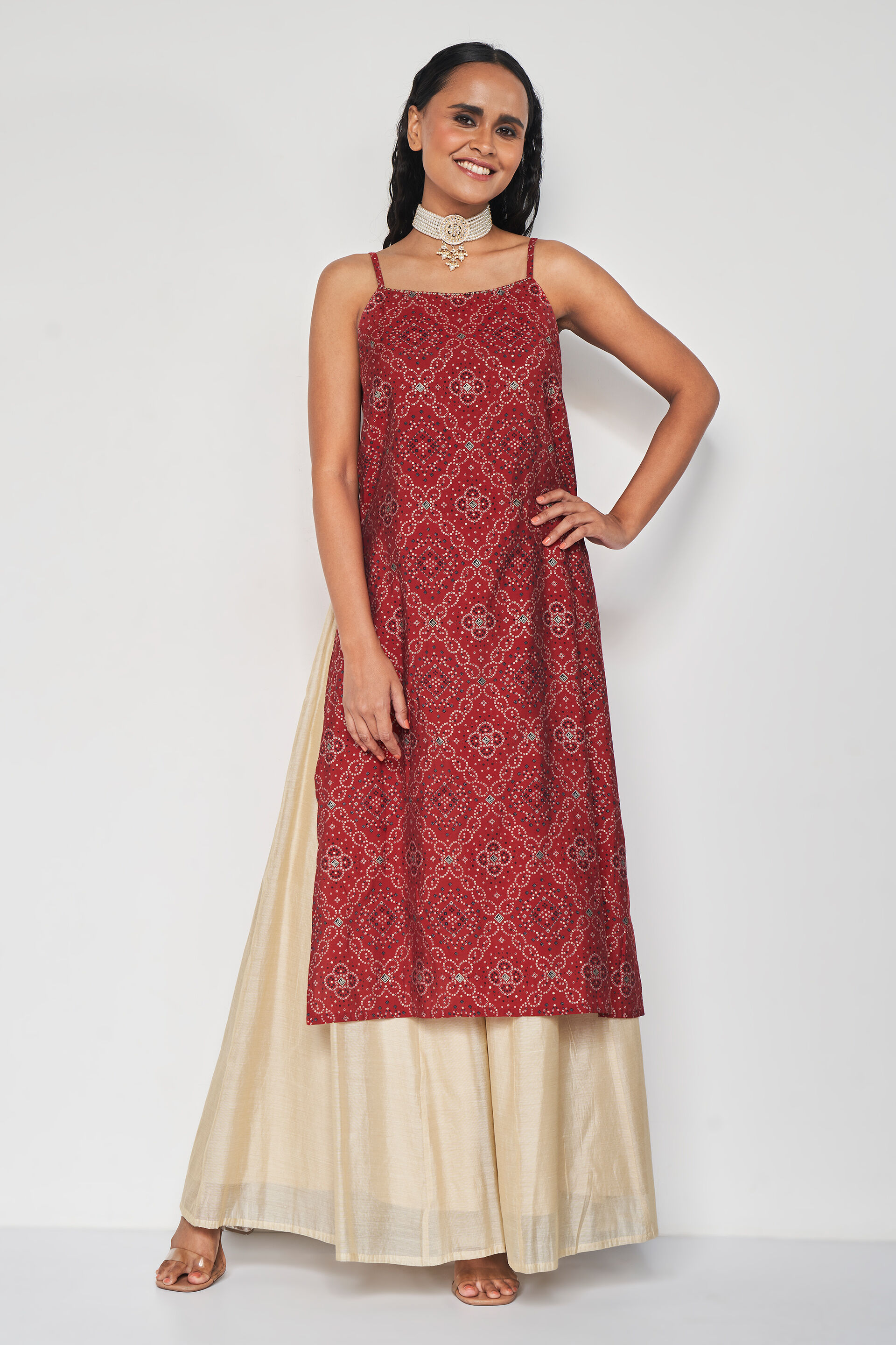 Reyna Printed Kurta, Red, image 2
